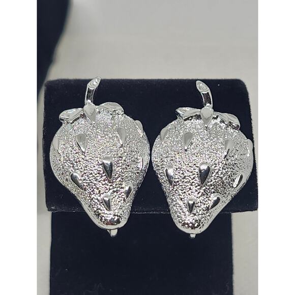 SARAH COVENTRY Strawberry Ice Brooch Earrings Set Silver Vtg 1968 Pin Clip-on - Picture 5 of 8